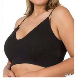 NWOT Zenana Black Smocked Triangle Bralette Top Sizes 3X Adjustable Straps
